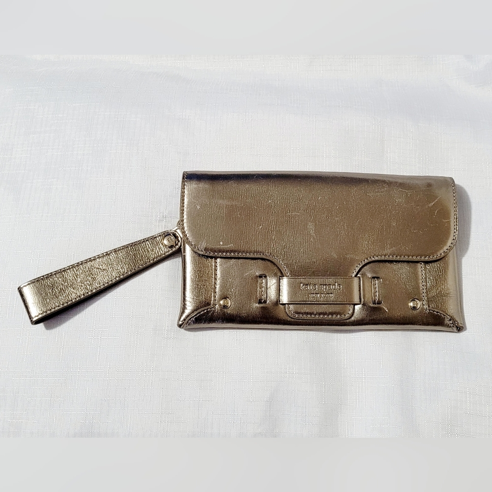 Kate Spade Envelope Clutch Wristlet or short strap wallet Gold